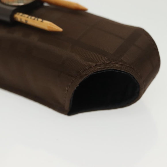 BURBERRY Golf Ball Case Nylon Brown Silver Auth 138917