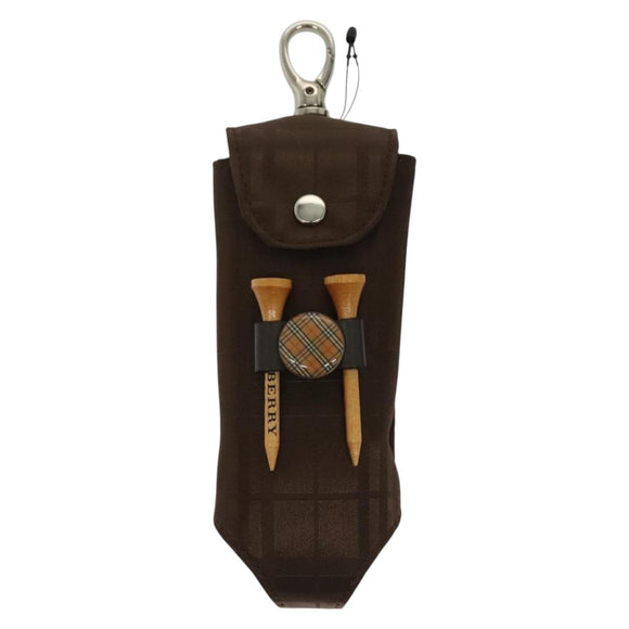 BURBERRY Golf Ball Case Nylon Brown Silver Auth 138917