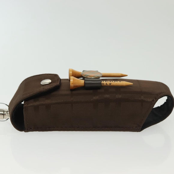 BURBERRY Golf Ball Case Nylon Brown Silver Auth 138917