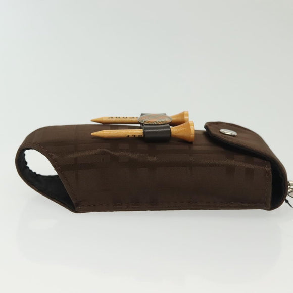 BURBERRY Golf Ball Case Nylon Brown Silver Auth 138917