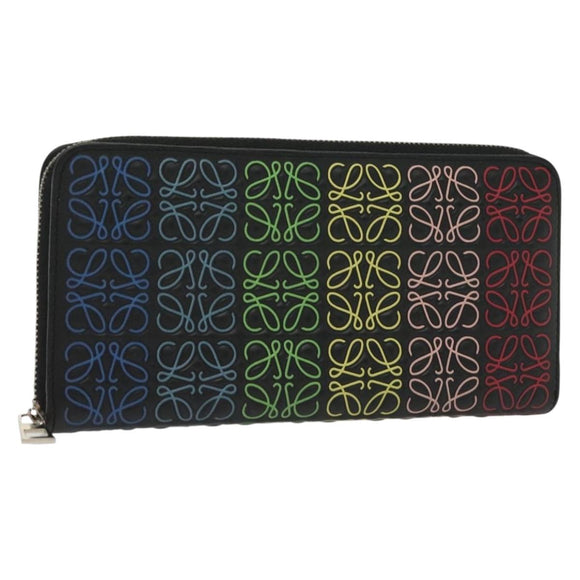 LOEWE Anagram Long Wallet Leather Black Auth 138939