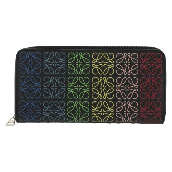 LOEWE Anagram Long Wallet Leather Black Auth 138939