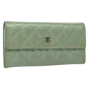 CHANEL Matelasse Long Wallet Enamel Green Silver CC Auth 138942-1
