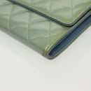 CHANEL Matelasse Long Wallet Enamel Green Silver CC Auth 138942-14