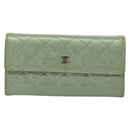 CHANEL Matelasse Long Wallet Enamel Green Silver CC Auth 138942-13