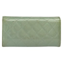 CHANEL Matelasse Long Wallet Enamel Green Silver CC Auth 138942-2