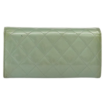 CHANEL Matelasse Long Wallet Enamel Green Silver CC Auth 138942 - 0