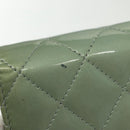 CHANEL Matelasse Long Wallet Enamel Green Silver CC Auth 138942-3