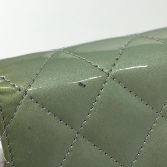 CHANEL Matelasse Long Wallet Enamel Green Silver CC Auth 138942