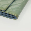 CHANEL Matelasse Long Wallet Enamel Green Silver CC Auth 138942-8