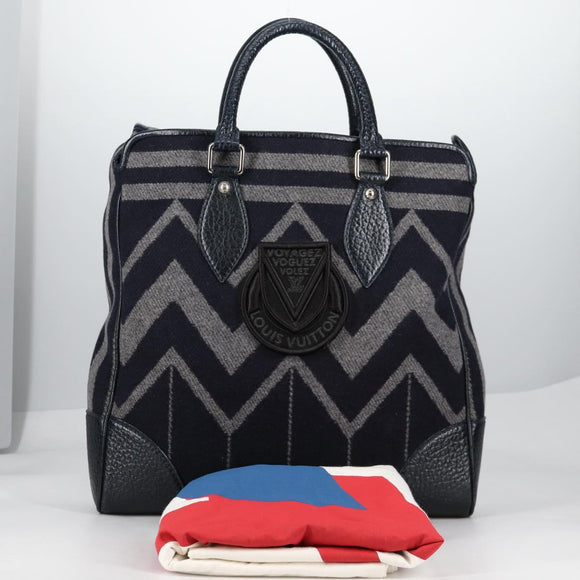 LOUIS VUITTON Cabas Vale Karakoram Hand Bag Wool Navy M95240 LV Auth 138949SAV