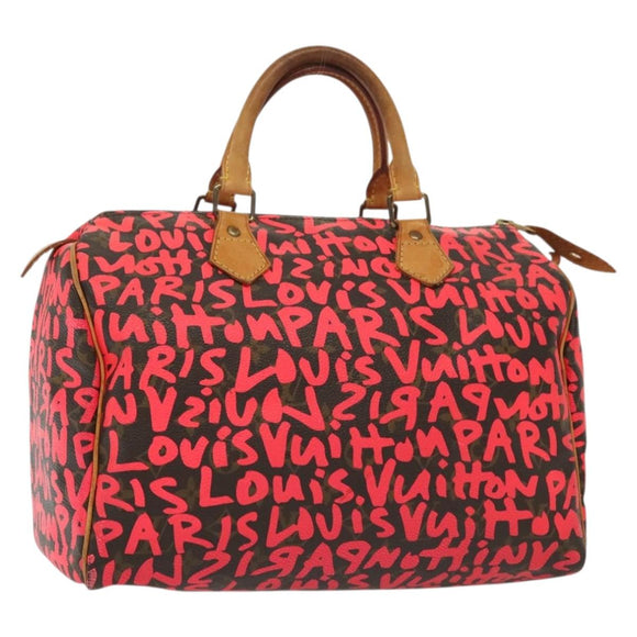 LOUIS VUITTON Monogram Graffiti Speedy 30 Hand Bag Pink M93704 LV Auth 138959A