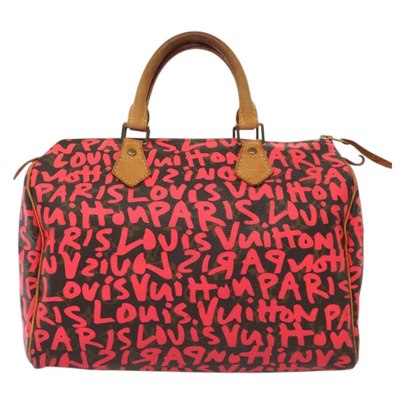 LOUIS VUITTON Monogram Graffiti Speedy 30 Hand Bag Pink M93704 LV Auth 138959A