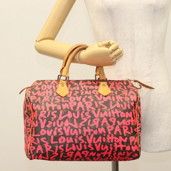 LOUIS VUITTON Monogram Graffiti Speedy 30 Hand Bag Pink M93704 LV Auth 138959A