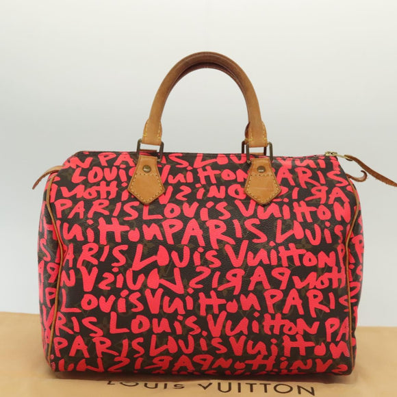 LOUIS VUITTON Monogram Graffiti Speedy 30 Hand Bag Pink M93704 LV Auth 138959A