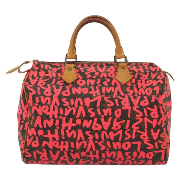 LOUIS VUITTON Monogram Graffiti Speedy 30 Hand Bag Pink M93704 LV Auth 138959A