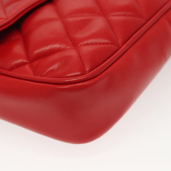 CHANEL Matelasse Chain Shoulder Bag Lamb Skin Red Gold CC Auth 138974