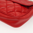 CHANEL Matelasse Chain Shoulder Bag Lamb Skin Red Gold CC Auth 138974-12