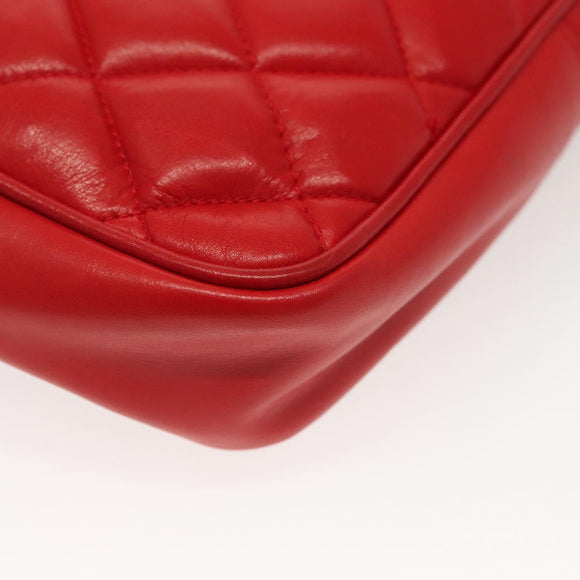 CHANEL Matelasse Chain Shoulder Bag Lamb Skin Red Gold CC Auth 138974