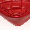 CHANEL Matelasse Chain Shoulder Bag Lamb Skin Red Gold CC Auth 138974-14