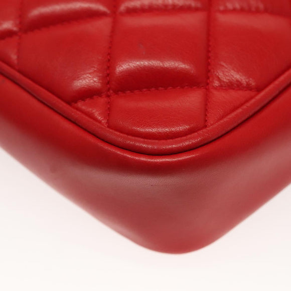 CHANEL Matelasse Chain Shoulder Bag Lamb Skin Red Gold CC Auth 138974