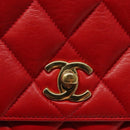 CHANEL Matelasse Chain Shoulder Bag Lamb Skin Red Gold CC Auth 138974-15