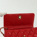 CHANEL Matelasse Chain Shoulder Bag Lamb Skin Red Gold CC Auth 138974-16