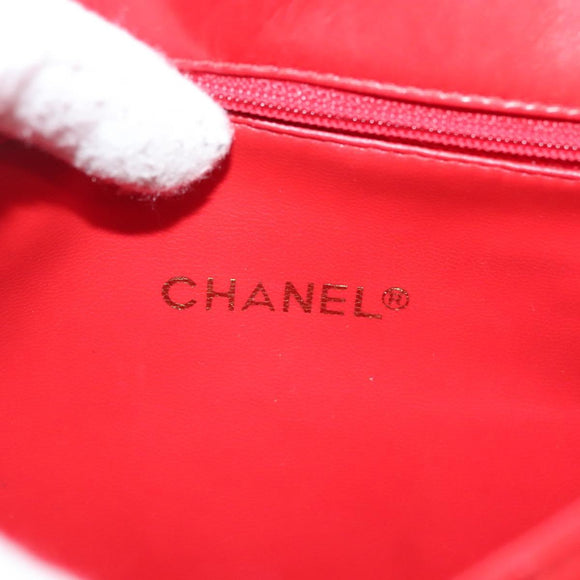 CHANEL Matelasse Chain Shoulder Bag Lamb Skin Red Gold CC Auth 138974