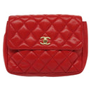 CHANEL Matelasse Chain Shoulder Bag Lamb Skin Red Gold CC Auth 138974-2