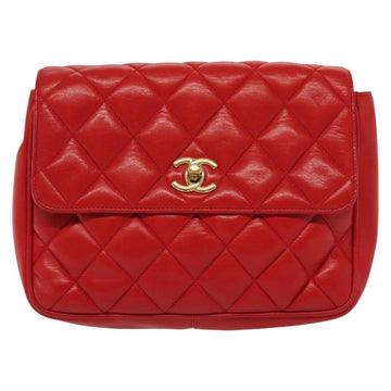 CHANEL Matelasse Chain Shoulder Bag Lamb Skin Red Gold CC Auth 138974 - 0