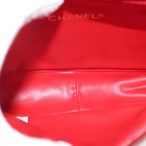 CHANEL Matelasse Chain Shoulder Bag Lamb Skin Red Gold CC Auth 138974