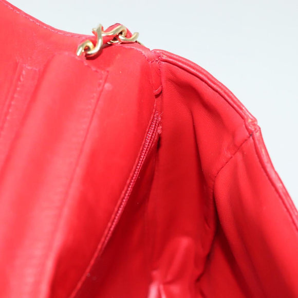 CHANEL Matelasse Chain Shoulder Bag Lamb Skin Red Gold CC Auth 138974