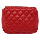 CHANEL Matelasse Chain Shoulder Bag Lamb Skin Red Gold CC Auth 138974-3