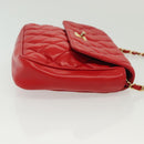 CHANEL Matelasse Chain Shoulder Bag Lamb Skin Red Gold CC Auth 138974-5