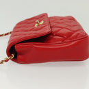 CHANEL Matelasse Chain Shoulder Bag Lamb Skin Red Gold CC Auth 138974-6