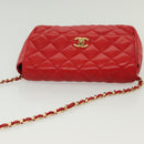 CHANEL Matelasse Chain Shoulder Bag Lamb Skin Red Gold CC Auth 138974-7