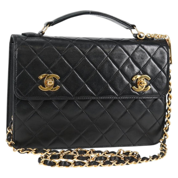 CHANEL Matelasse Double Turn Lock Coco Chain Bag Lamb Skin CC Auth 138976SA