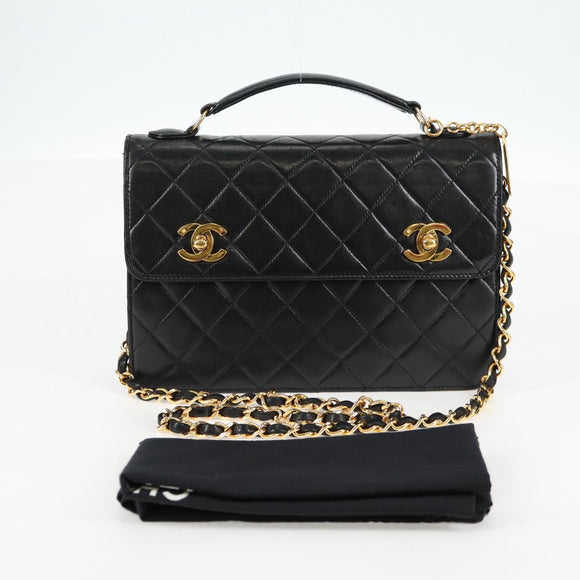 CHANEL Matelasse Double Turn Lock Coco Chain Bag Lamb Skin CC Auth 138976SA