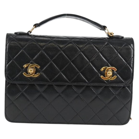 CHANEL Matelasse Double Turn Lock Coco Chain Bag Lamb Skin CC Auth 138976SA