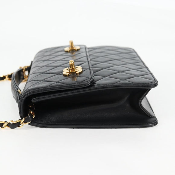 CHANEL Matelasse Double Turn Lock Coco Chain Bag Lamb Skin CC Auth 138976SA