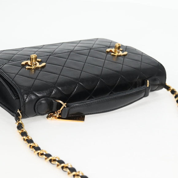 CHANEL Matelasse Double Turn Lock Coco Chain Bag Lamb Skin CC Auth 138976SA