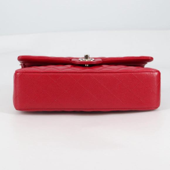 CHANEL Matelasse Chain Shoulder Bag Caviar Skin Red Silver CC Auth 138977M