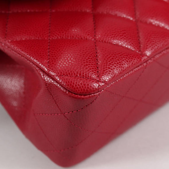 CHANEL Matelasse Chain Shoulder Bag Caviar Skin Red Silver CC Auth 138977M