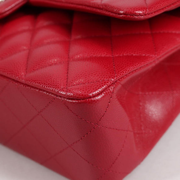 CHANEL Matelasse Chain Shoulder Bag Caviar Skin Red Silver CC Auth 138977M