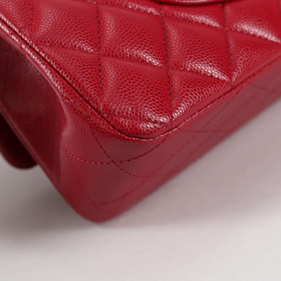 CHANEL Matelasse Chain Shoulder Bag Caviar Skin Red Silver CC Auth 138977M