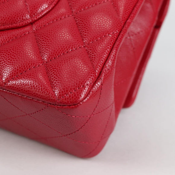 CHANEL Matelasse Chain Shoulder Bag Caviar Skin Red Silver CC Auth 138977M