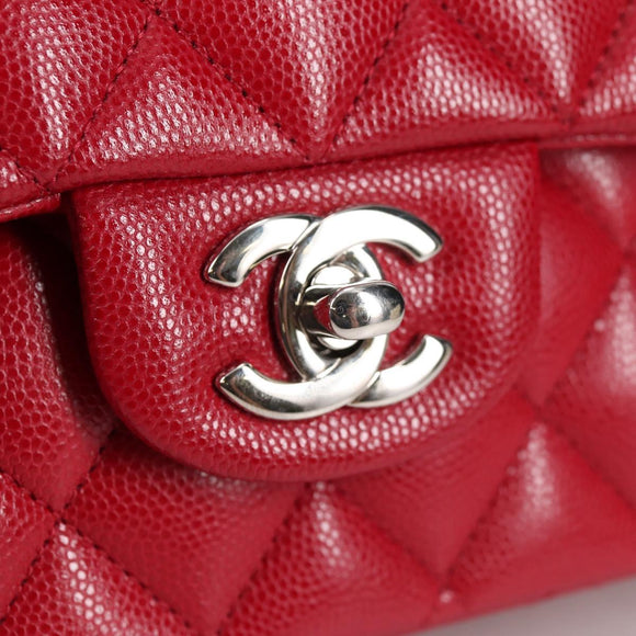 CHANEL Matelasse Chain Shoulder Bag Caviar Skin Red Silver CC Auth 138977M