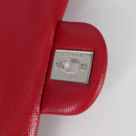 CHANEL Matelasse Chain Shoulder Bag Caviar Skin Red Silver CC Auth 138977M