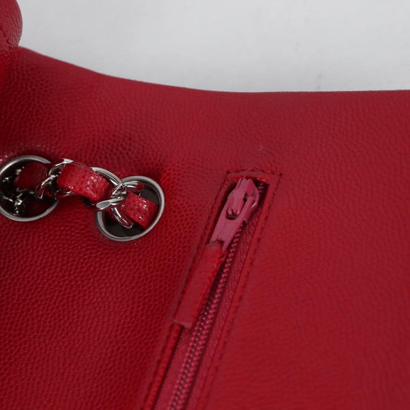 CHANEL Matelasse Chain Shoulder Bag Caviar Skin Red Silver CC Auth 138977M