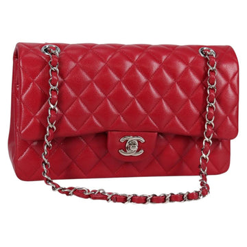 CHANEL Matelasse Chain Shoulder Bag Caviar Skin Red Silver CC Auth 138977M